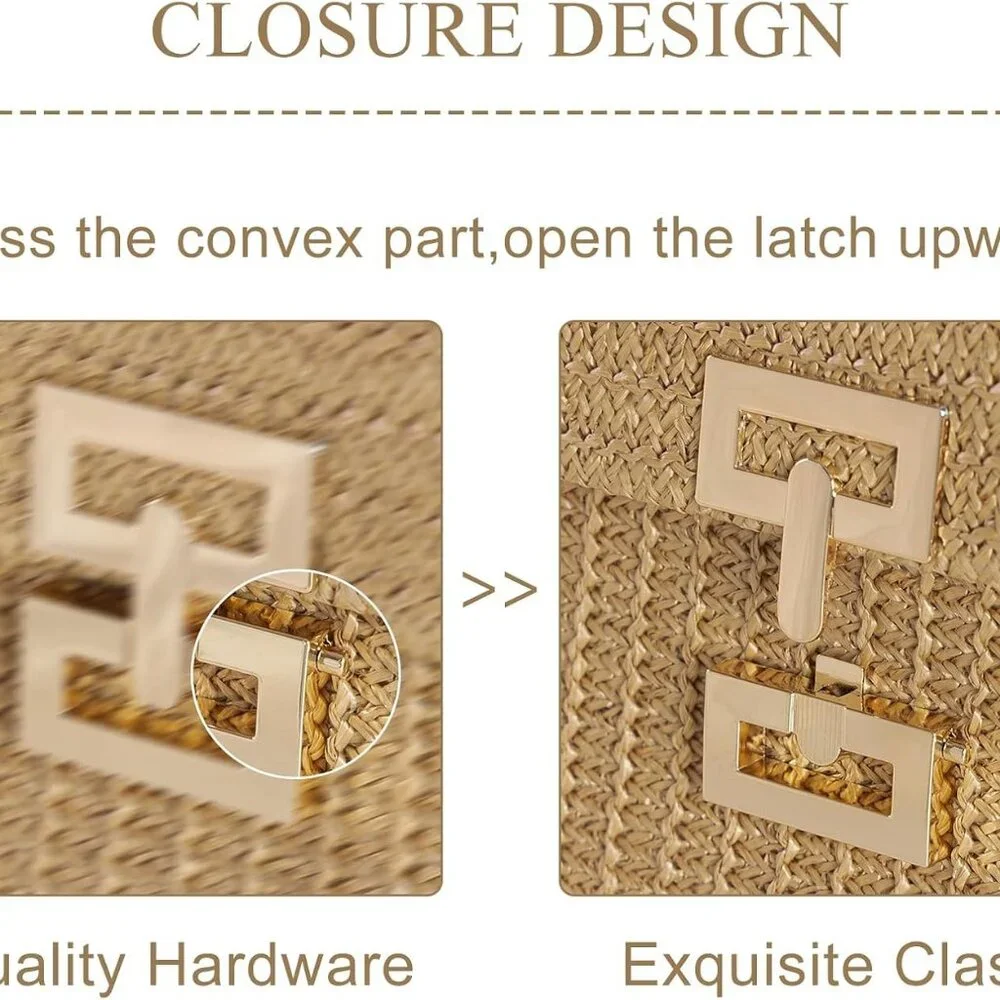 Straw Clutch Purses Women Summer Beach Handbags Boho Woven Envelope Wallet Fold - Picture 3 of 7